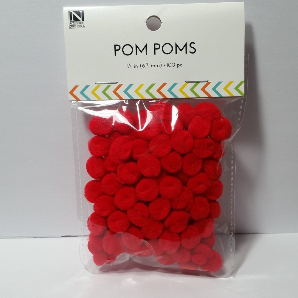 Red Craft Pom Poms 1/4 inch (6.3mm) 600 Total